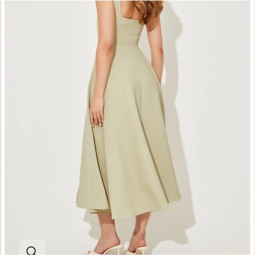 Sleeveless Square-Neck Midi Dress in Sage - Picture 2 of 9